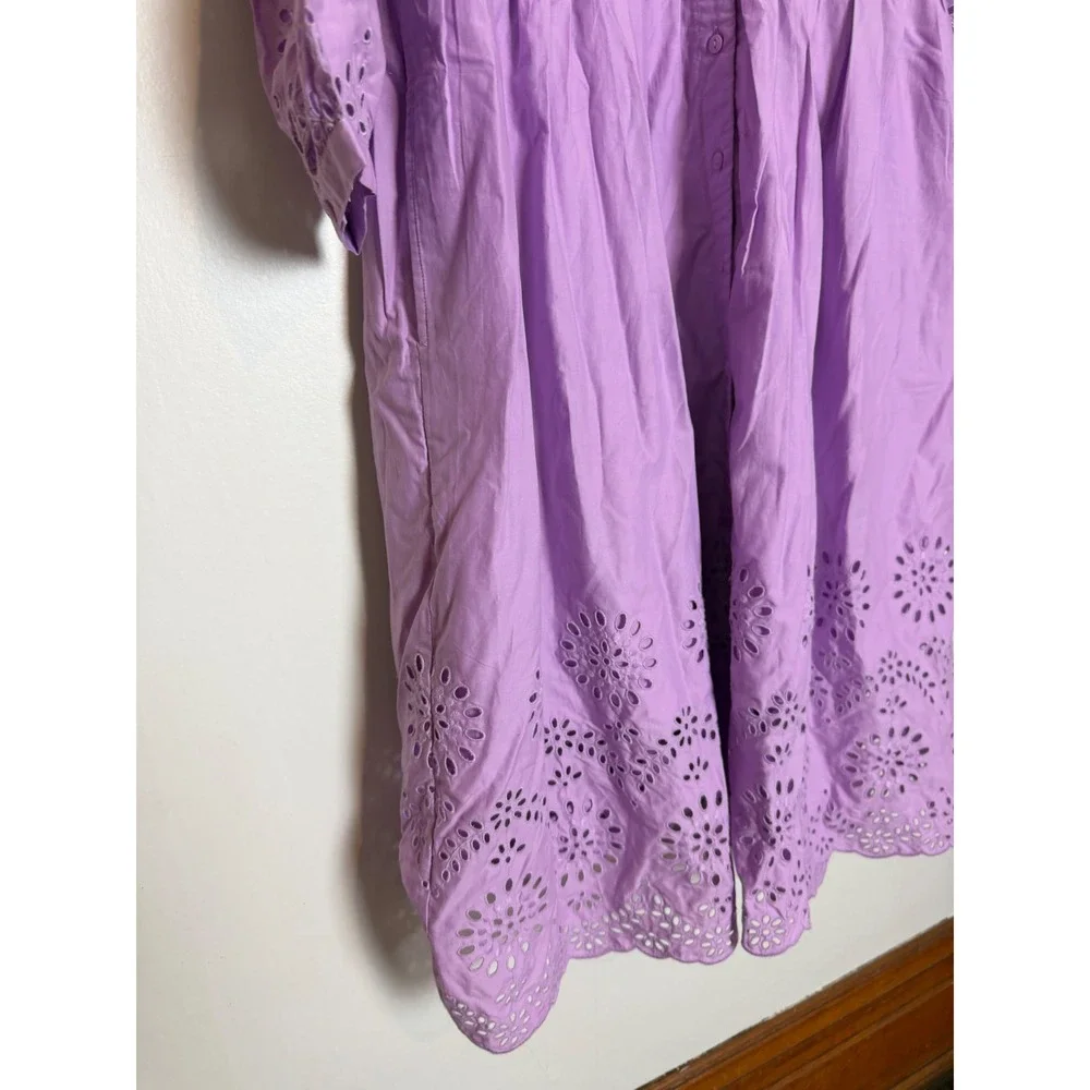 Talbots Purple Cotton Eyelet Midi Shirtdress Lavender boho quiet luxury 14 - Picture 8 of 12